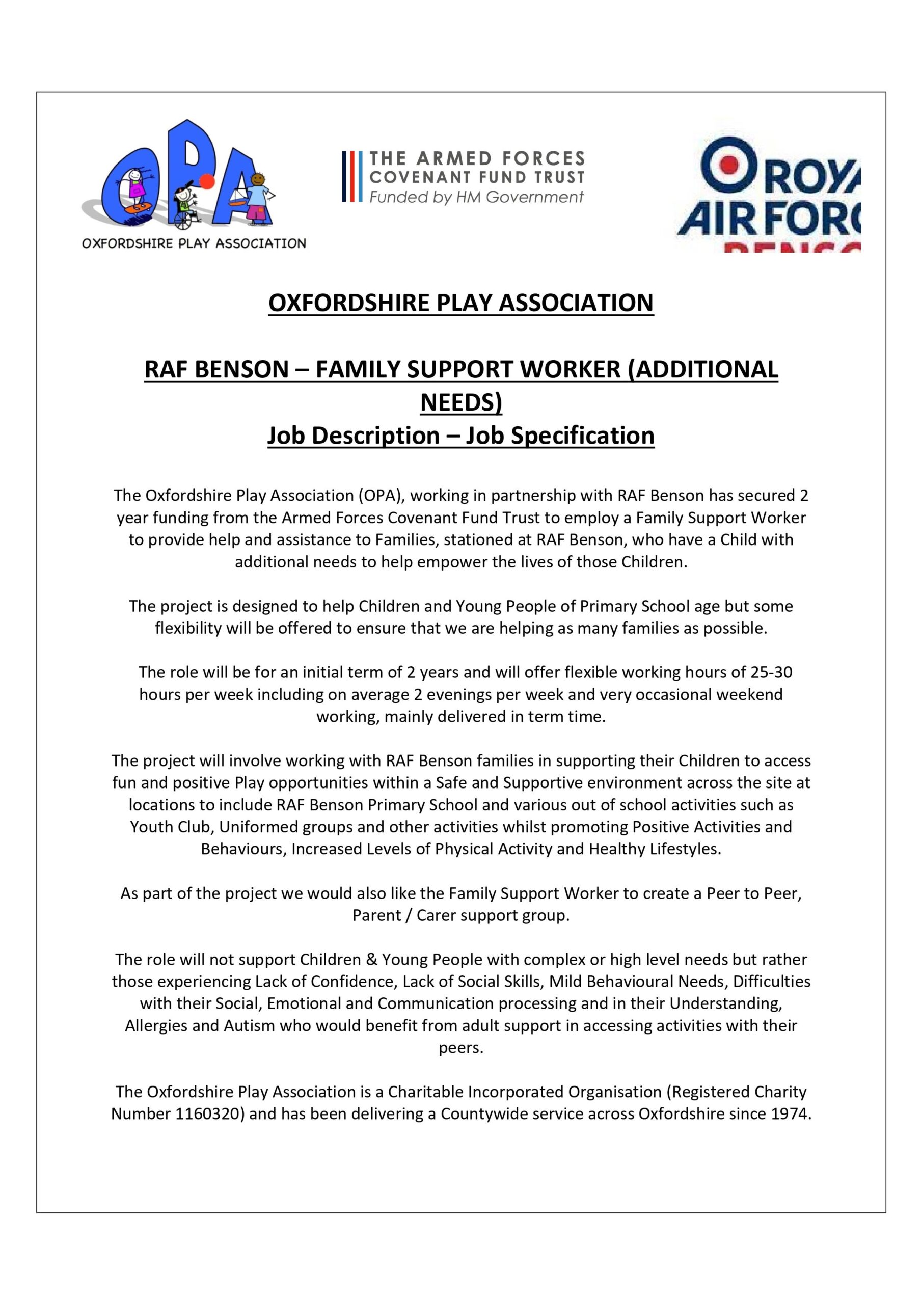 OPA RAF Benson Family Support Worker Oxon Play